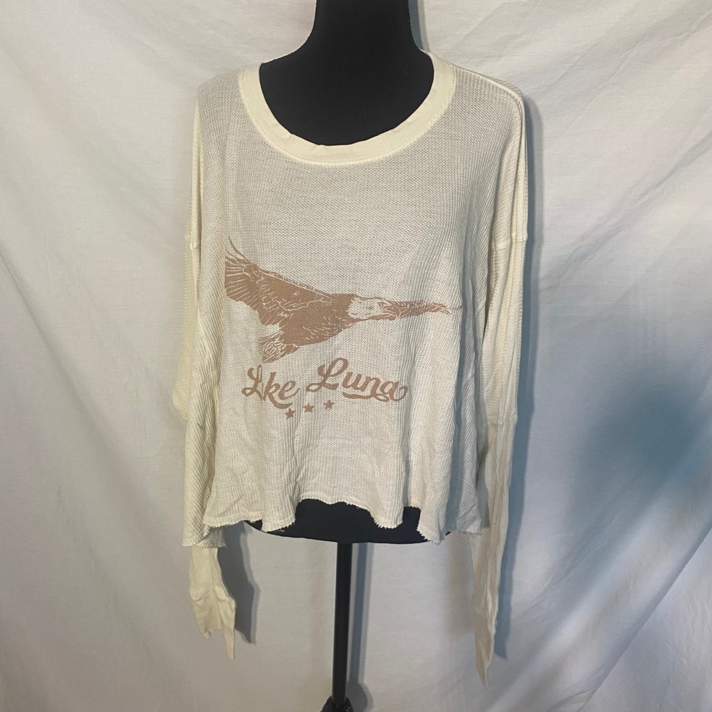 Spell & The Gypsy Collective Cream Waffle Knit Thermal Eagle Graphic Top M